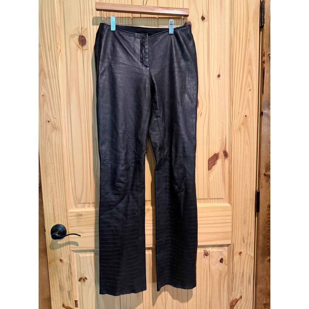 Laundry by Shelli Segal Vintage Black Croc Embossed Lamb Leather Pants 4 PJ203
